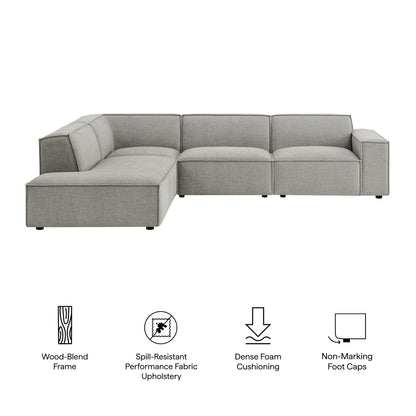 Modway Restore Performance Fabric Upholstered 4-Piece Modular L-Shaped Sofa in Pewter – Sectional Couch with Right-Facing Armchair, Armless Chair, Corner Chair, and Left-Facing Chaise