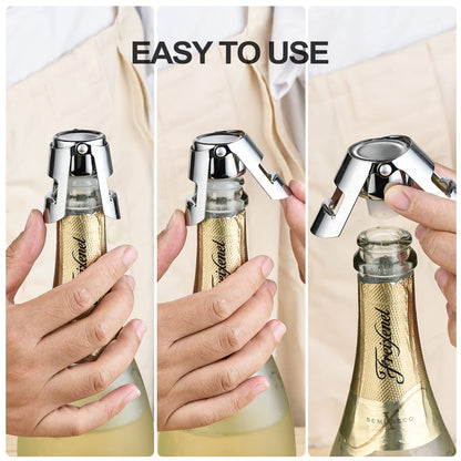 HYZ Champagne Stoppers - Stainless Steel Sparkling Wine Bottle Stopper with Pure Silicone Air Tight Seal - Professional Wine Saver for Champagne，Prosecco and Cava (2Pack Chrome)