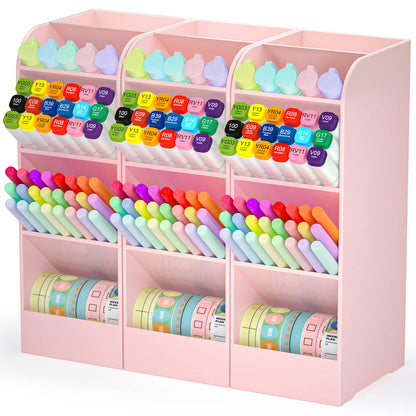 Asten Pen Holder, Pencil Holder for Desk, Pen Organizer for Office, School, Desktop, Large Capacity Pen Storage Organizer with 5 Compartment for Pens, Markers, Makeup Brush, Cosmetics (Pink, 3 Pack)