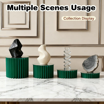 Wdpqyy 4 Pack Foldable Buffet Risers, Cardboard Cylinder Stands Food Display Risers with Acrylic Plates, Cake Cupcake Stands for Buffet Table, Dessert Table, Party Wedding Birthday Decor (Green)
