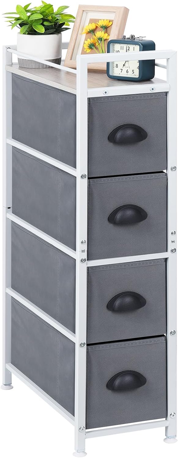 HAITRAL Narrow Dresser - 4 Drawers Slim Fabric Storage Cabinet with Removable Drawers for Laundry, Closet, Living Room