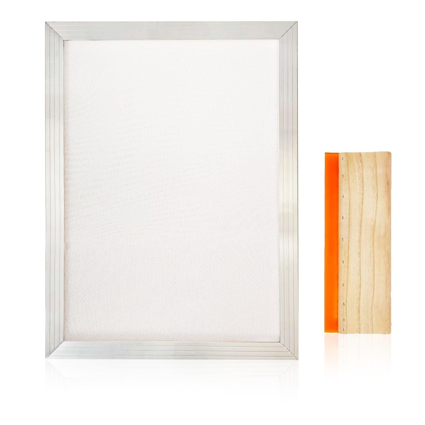 Worown 10 X 14 Inch Aluminum Silk Screen Printing Frame with 110 White Mesh, and Including 4 x 10 Inch Wooden Screen Printing Squeegee