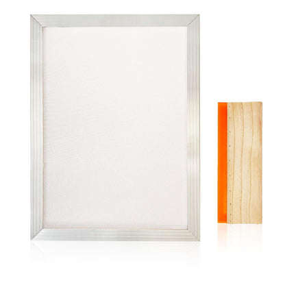 Worown 10 X 14 Inch Aluminum Silk Screen Printing Frame with 110 White Mesh, and Including 4 x 10 Inch Wooden Screen Printing Squeegee