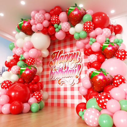 PTGOLUO Strawberry Balloons Garland Arch Kit 163pcs, Red and Pink Green Balloons for Sweet Girl Berry First Birthday Themed Baby Shower Valentine's Day Strawberry Party Decorations