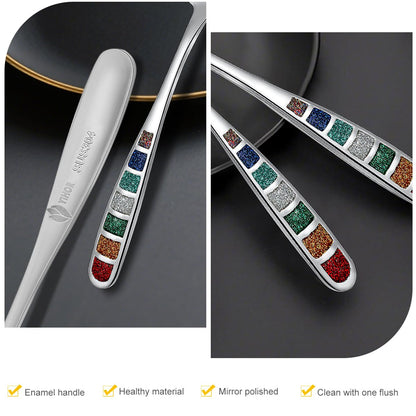 YIHOR Premium 7.24" European Soup Spoons, Stainless Steel creative colorful enamel spoon drinking spoon, Dishwasher Safe Disinfection cabinet Set of 6