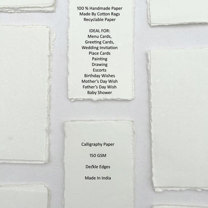 Deckle Papers® Deckle Edges Handmade Cotton Paper Blank Wedding Invitation-Menu Cards, Business Note Cards, Escort Cardstock, Calligraphy, Watercolor Textured -150gsm (Pack of 100) (2x3")