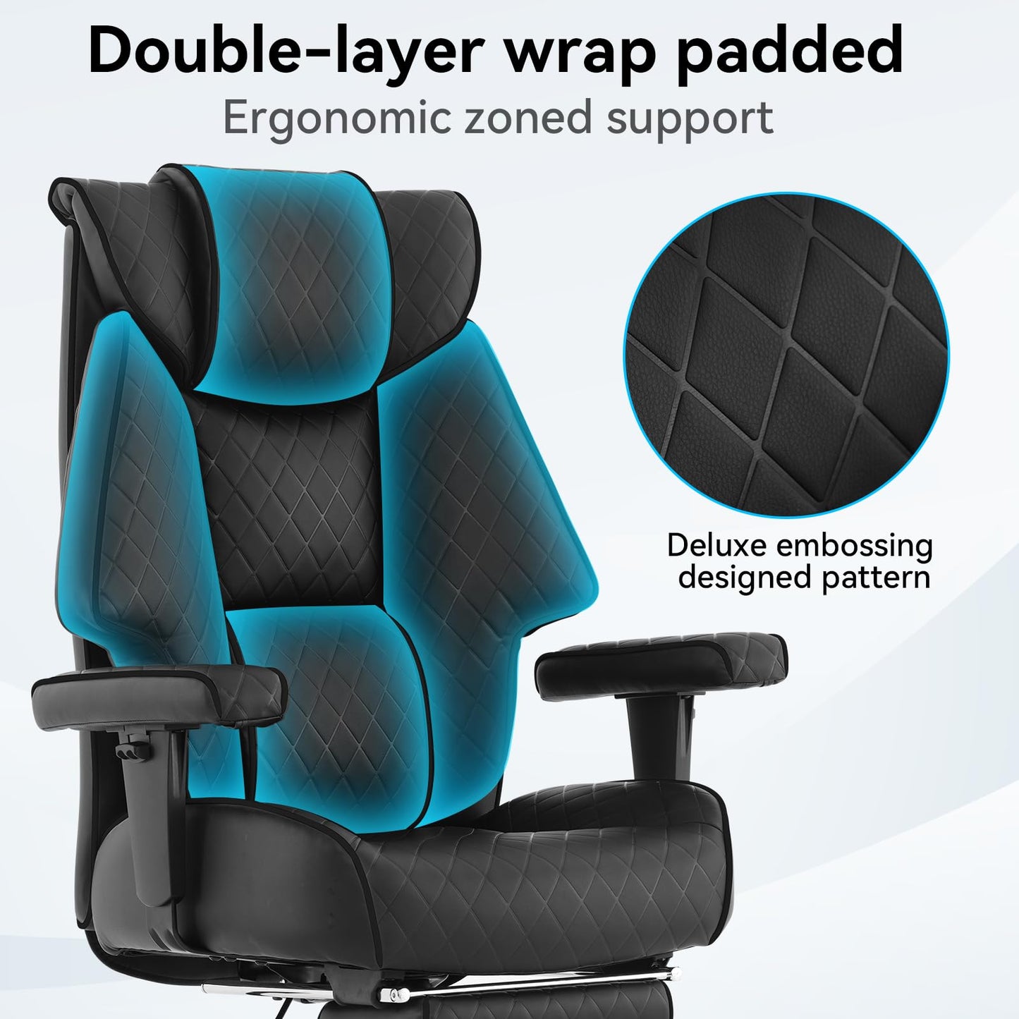 EXCEBET Big and Tall Office Chair with Footrest, PU Leather High Back Executive Office Chair 400lbs, Ergonomic Computer Chairs Lumbar Support for Heavy People (All Black)