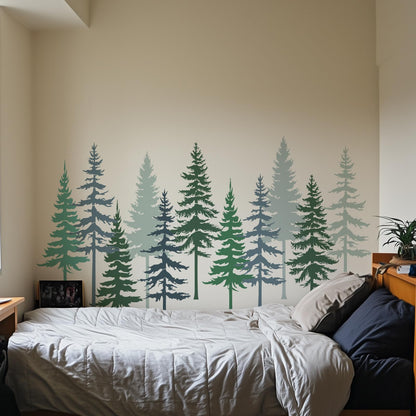 EVERJOYCRAFT 8pcs Large Pine Tree Stencils 4 Styles Reusable Tree Wall Stencils 32.5'' - 34'' Tall Forest Mural Drawing Templates for Wall DIY Art Crafts Painting Garden Wood Fence Tile