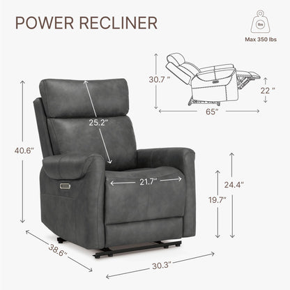 KISLOT Leather Recliner Chair for Adults Wall Hugger RV Recliner with USB Charging Ports Electric Power Reclining Sofa for Living Room Home Theater Seating Bedroom