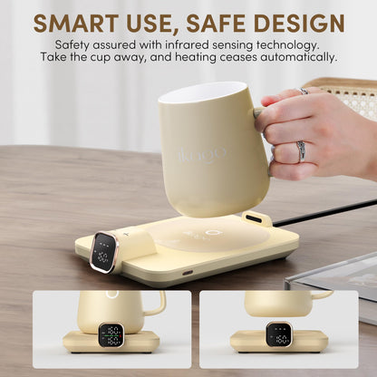 Coffee Mug Warmer & iKago Mug Set, Temperature Control Smart Heated Mug for Desk, Electric Coffee Warmer with Auto Shut Off & Real-Time Temp Display, Gifts for Men Women, 15oz Ceramic Mug