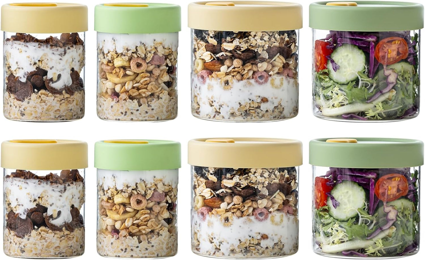 22oz 16 oz (8PCS) Overnight Oats Containers with Lids, & Glass Jars with Airtight Lids, Wide Mouth Overnight Oats Jar