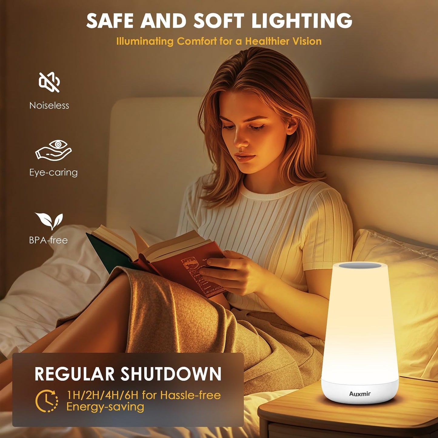 Auxmir LED Night Light Bedside Lamp Touch and Remote Control Dimmable Tabletop 13 RGB Colors Changing 5 Brightness Adjustable Rechargeable Portable Lamp for Baby Kids Nursery Bedroom Bathroom Camping