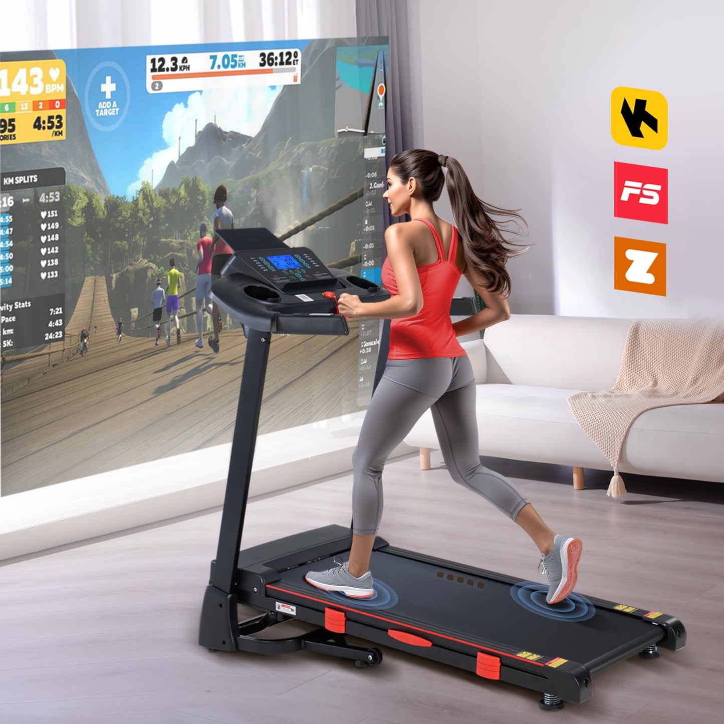 ATEEDGE Treadmills for Home, 15% Auto Incline, 0.5-10 MPH, 18" Belt, 3 HP, 350lb Capacity, Foldable, Bluetooth App