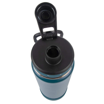 ThermoFlask Stainless Steel Water Bottles 2-Pack - Double-Wall Vacuum Insulated 24 oz BPA-Free Spout Lids - Keeps Drinks Cold 24 Hrs, Hot 12 Hrs - Leakproof, Dishwasher Safe, Mayan Blue/Black