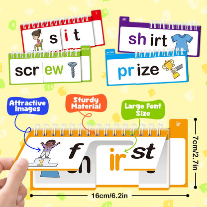 40 Read and Rhyme Flip Books,Phonics Word Family Build Book Learn to Read Phonics Flash Cards,Sight Words Flash Cards Kindergarten Reading Books,Flip Book Word Games for Preschool Learning Activities