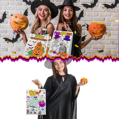 Zhanmai 24 PCS Happy Halloween Coloring Bags - Color Your Own Paper Gift Bags with Handle - DIY Craft Party Favor Bags for Goodie Treat Gift