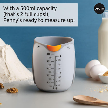 OTOTO Penny Penguin Silicone Measuring Cups for Cooking - 500ml Cute Measuring Cups for Baking, BPA-Free, Microwave Safe, Penguin Gifts, Cute Kitchen Accessories, Funny White Elephant Gifts