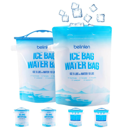 Belinlen 6 Pack Reusable Ice Bags for Cooler 5lb Cooler Ice Cube Bag with Sealed Sliding Handle, Long Lasting Cold Dry Freezer Packs Leakproof Ice Bag for Camping, Hiking, Fishing and Drinks(11 x 14)