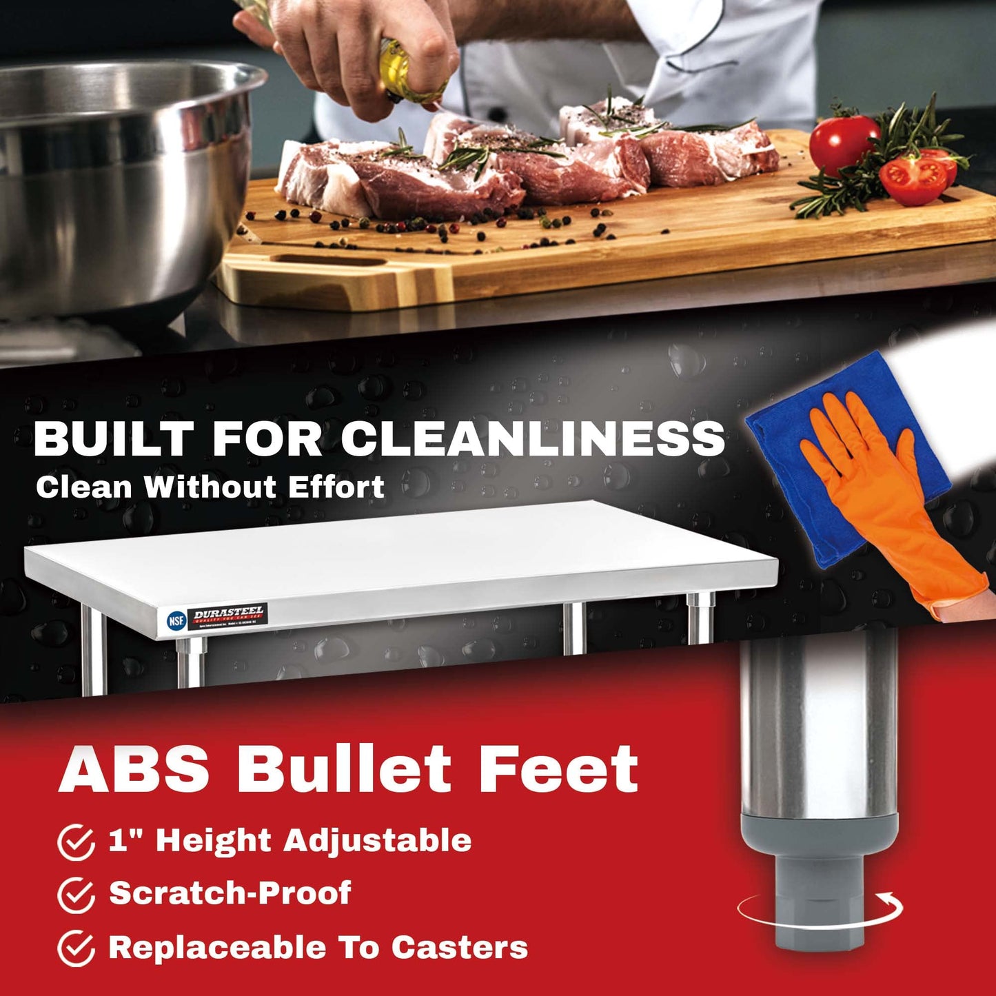 DuraSteel 24x84 Stainless Steel Work Table - NSF Commercial Prep Metal Table - Outdoor Pizza Oven Stand w/Under Shelf - Kitchen Island Laundry Utility Garage Microwave Stand Large Rolling Storage Cart