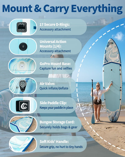 COOLCAA Mermaid 11'6" Inflatable Stand-Up Paddle Board, 490Lbs Capacity SUP Board with 34'' Extra Wide, Fishing Paddleboard with Accessories & Bag for Adults Youth (Ocean Stream)