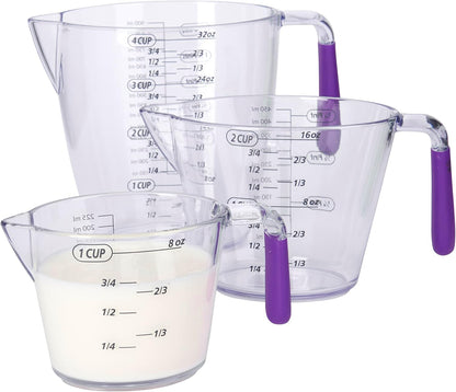 Colourworks Measuring Jug Set, 3-Piece Plastic Jugs with 200, 400 and 900ml, Purple