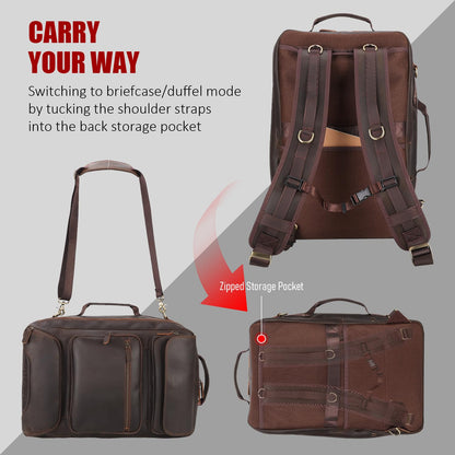 STAR VISTA Voyager-02 Full Grain Leather Travel Backpack, 40L Luxurious Capacity, All-in-One Duffle Backpack for Global Jet-set Voyagers, 17.3" Laptop Compatible, Canvas Lining