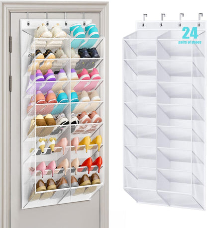 24 Closet 8 57.5") MISSLO Pairs Over the Door Shoe Organizer Breathable Mesh Hanging Shoe Rack for Storage with Wide