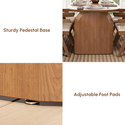 homary Japandi Oval Dining Table for 6, 70.9" Solid Pine Wood Kitchen Table, Modern Mid Century Minimalist Kitchen & Dining Room Table, Double Pedestal Base, Walnut
