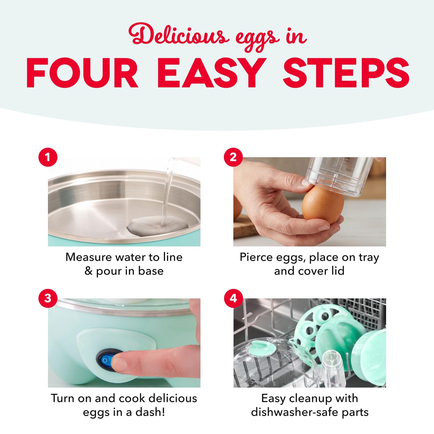 Dash Deluxe Egg Cooker - Boiler, Poacher & Steamer - Includes Measuring & Recipe Guide - Dishwasher Safe - BPA Free - Holds 12 Eggs, Aqua