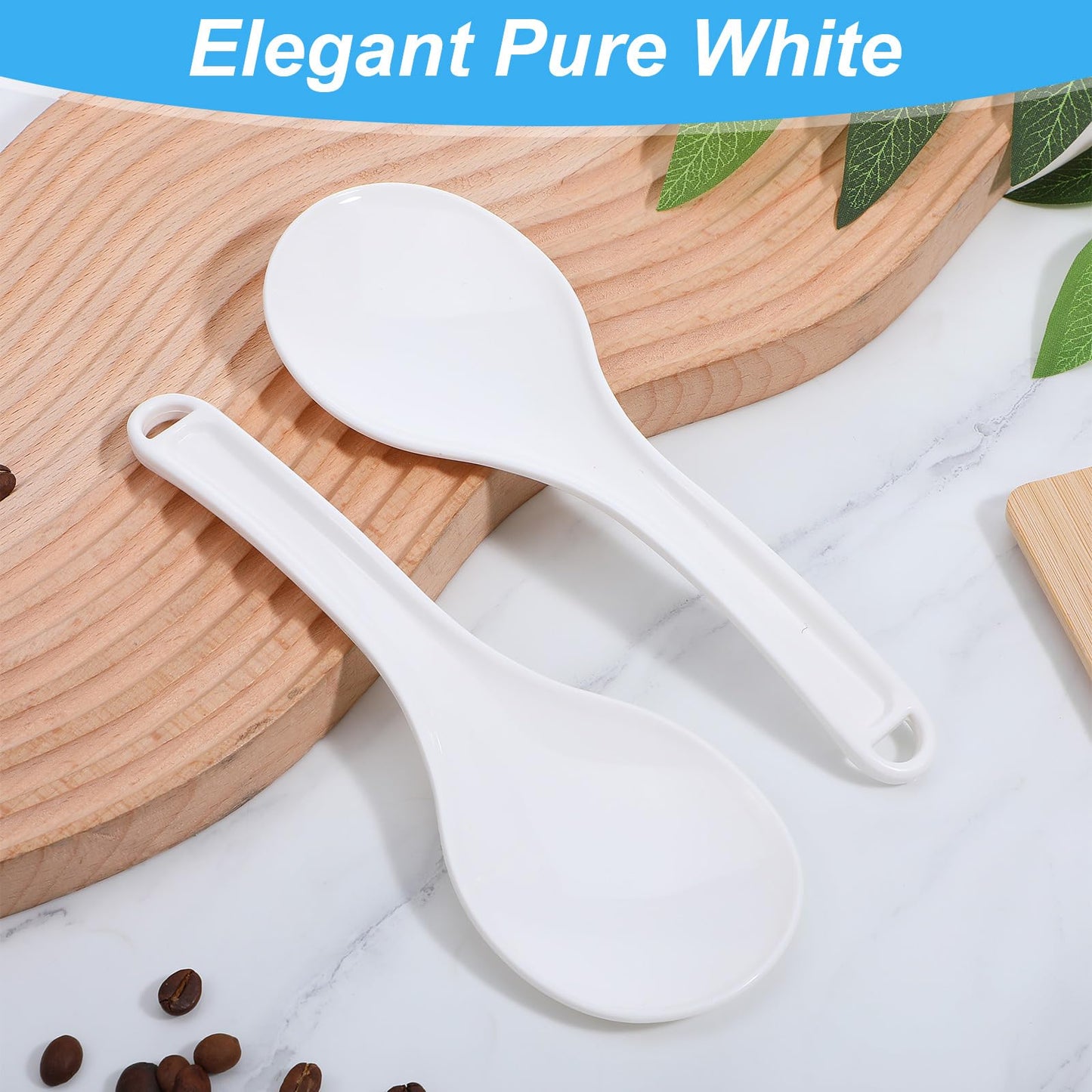 2 PCS Plastic Rice Spoon Paddle, Non Stick Hanging Rice Spatula, 7.67 Inch Heat Resistant Rice Cooker Serving Spoon for Kitchen Restaurant Grains (White)