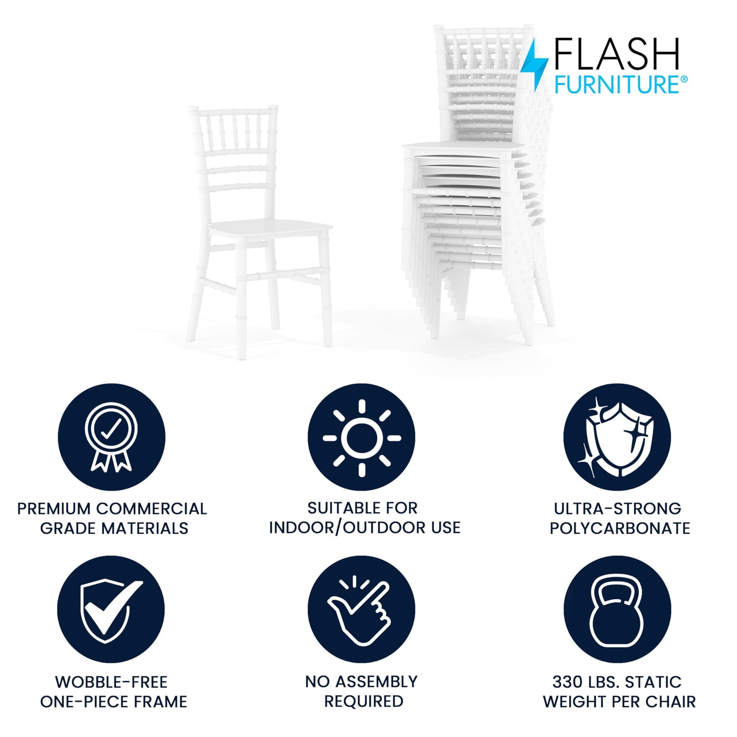 Flash Furniture Hercules Series Children's Resin Event Chairs, Commercial/Residential All Occasion Chairs for Kids, 330 lb. Static Weight Capacity, Set of 10, White
