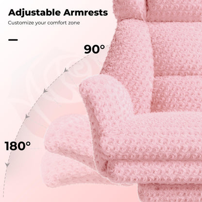 HOMRELEXA Big and Tall Office Chair, Flip Armrests for Pets & Cross Legged Sitting, Executive Ergonomic Computer Gaming Chair with Foot Rest, Rose Velvet Pink Wide Seat Reclining Desk Chair