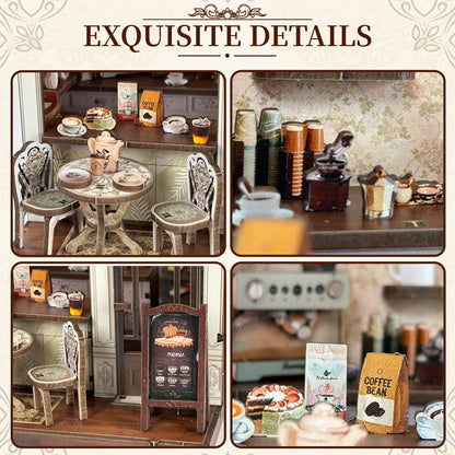 HYXBXSS Book Nook Kit, DIY Miniature House Dollhouse Kit for Adults and Teens, Booknook Tiny House Bookshelf Decor with LED, Coffee Shop Building Kit 3D Wooden Puzzles, Gifts for Family and Friends