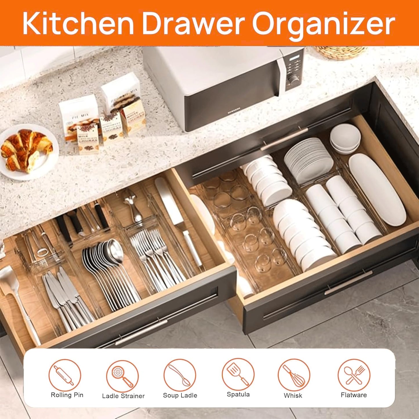 Casaverra Acrylic Drawer Dividers – Adjustable 11–20.8 Inch Expandable Deep Dresser Drawer Dividers – Clear Plastic Drawer Separators for Baby Clothes, Underwear, Kitchen & Office Storage.