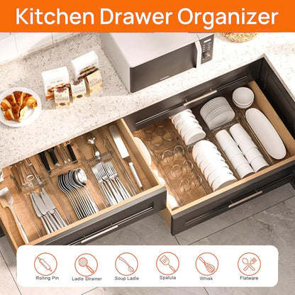 Casaverra Acrylic Drawer Dividers – Adjustable 11–20.8 Inch Expandable Deep Dresser Drawer Dividers – Clear Plastic Drawer Separators for Baby Clothes, Underwear, Kitchen & Office Storage.