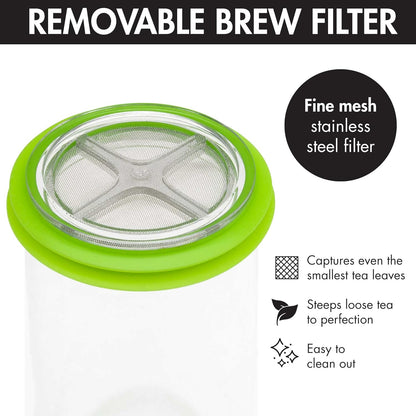 Primula Press and Go Iced Tea Maker, 16-Ounce Travel Tumbler, Green Infuser Bottle, Leak-proof Lid, Dishwasher Safe