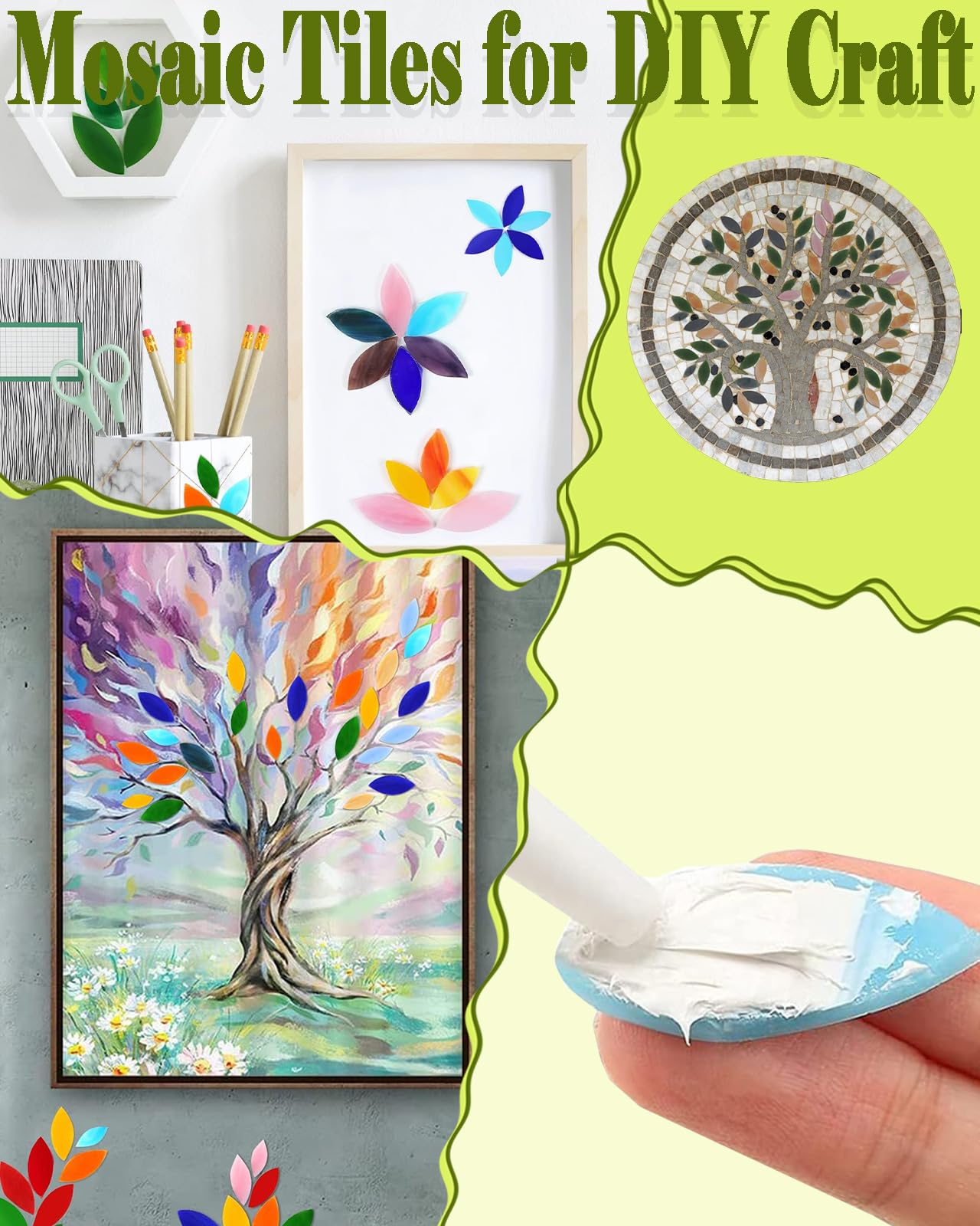 200g Flower Petal Stained Glass Tiles for Craft, 2inch Leaf Mosaic Tiles Pieces Kit for DIY Coaster Trivet Planter Mirror Lamp House Number Home Decorations (Summer Mixed)
