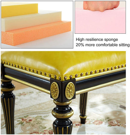 GAZOGJ Leather Piano Bench, Exquisitely Carved Solid Wood Stool Legs, Decorated with Copper Rivets, Thick Padded Cushioned Chair,