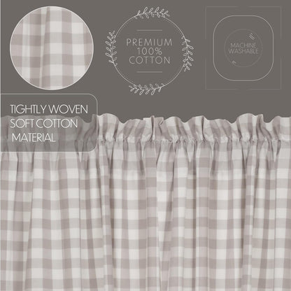 VHC Brands Annie Buffalo Check Farmhouse Kitchen Window Curtains, Lined Valance, 16x60, White & Grey