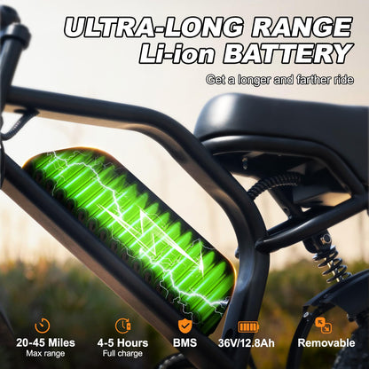 AVDLBIKE Electric Bike, 16'' Fat Tire eBike for Teens/Adults, 500W E-Bike with 36V/12.8Ah Removable Battery, 20MPH 45 Mile Range Commuting Electric Mountain Bike with Dual Dual Brakes-Orange A13