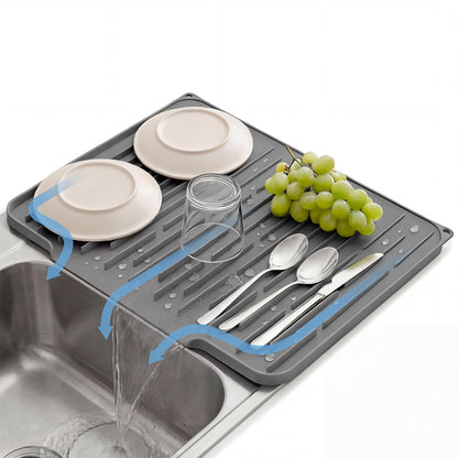 Foldable Silicone Dish Drying Mat for Kitchen Counter & Sink - Quick Dry, Space Saving, Non-Slip Pad for Small Apartments & Coffee Bar Dark Grey
