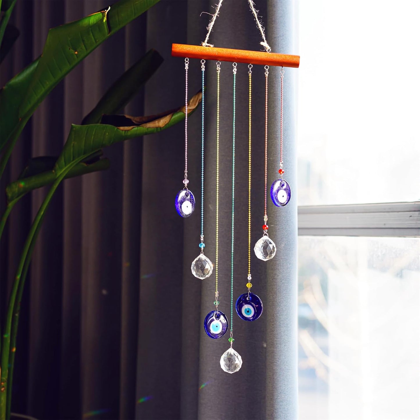 YU FENG Hanging Crystals Suncatcher Ornament - Turkish Blue Evil Eye Decor Crystal Ball Prisms for Window Garden