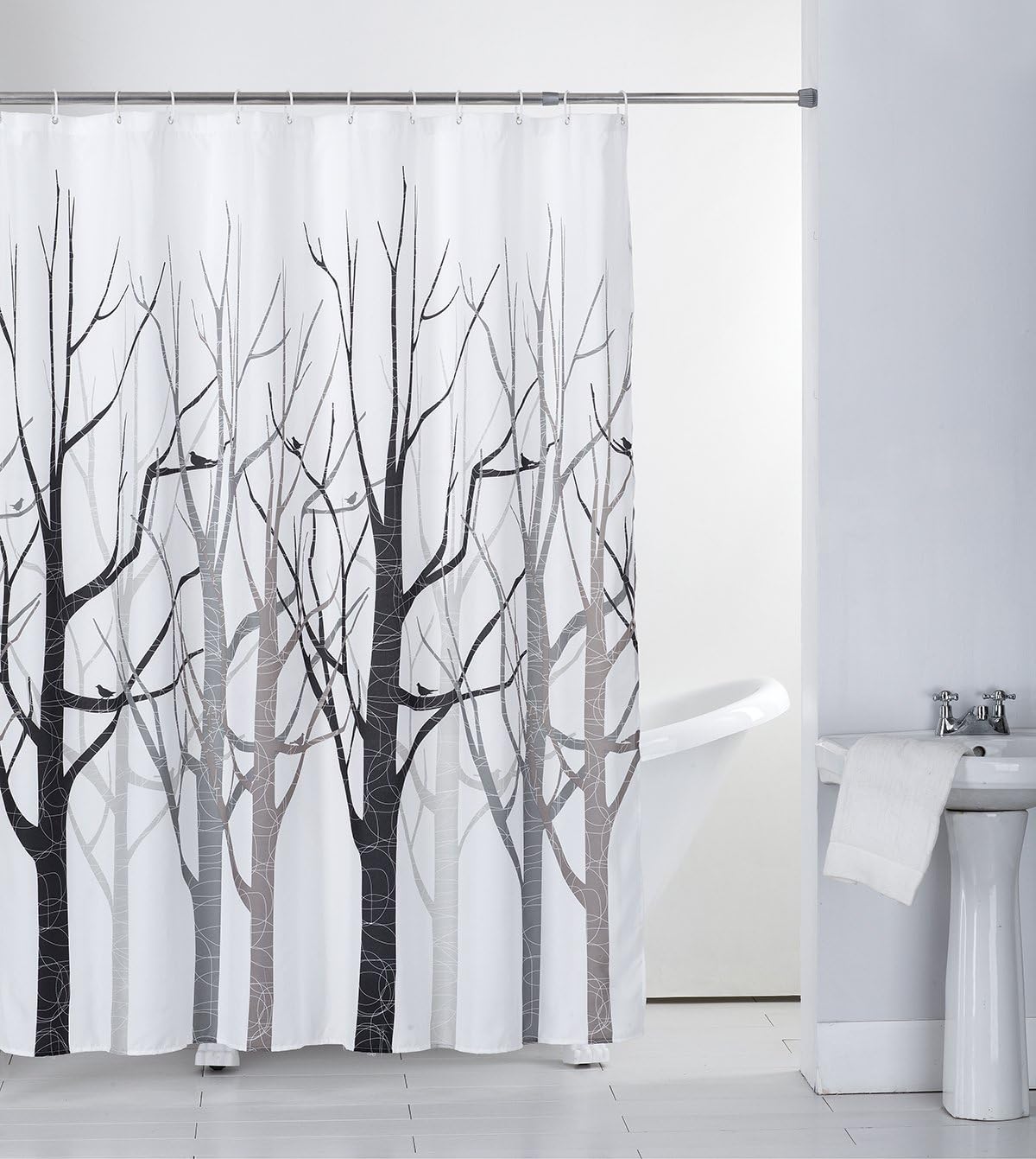 Waterproof Grey Tree Shower Curtain Fabric with Hooks, 72x72 INCH
