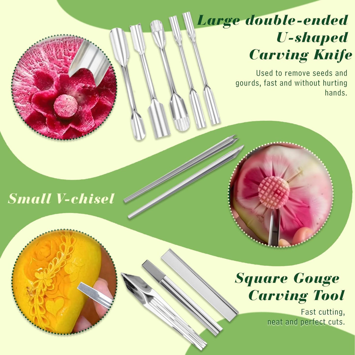 48-Piece Stainless Steel Fruit & Melon Carving Tools Set with Gloves - Watermelon Sculpting Kit, Ergonomic Handles, Portable Case for Culinary Arts, Sculpting, Peeling
