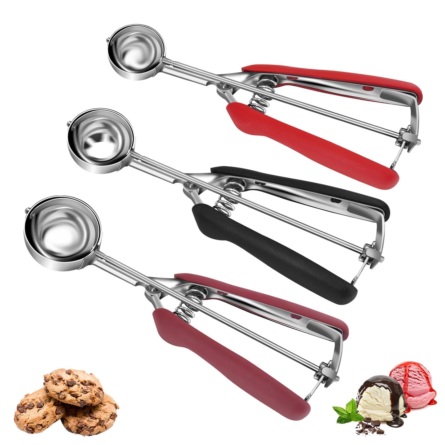 Cookie Scoop Set, Cookie Scoops for Baking Set of 3, Stainless Steel Ice Cream Scoop, 1 Tbsp/2 Tbsp/3 Tbsp Cookie Dough Scoop, Cookie Scooper for Cookie Cupcake Muffin Truffles Ice Cream
