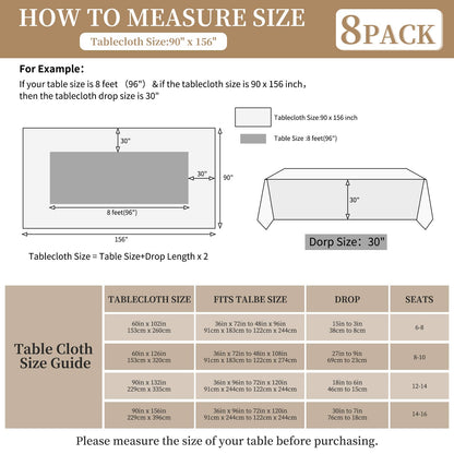 8 Pack Rectangle Tablecloth 90 x 156 inch Burgundy Polyester Table Cloth for 8 Feet Tables,Washable Fabric Stain and Wrinkle Resistant Table Cover Table Clothes for Wedding Parties Banquet Kitchen