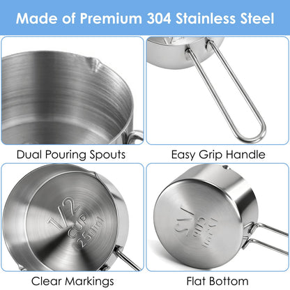 YOUEON 6 Pcs 1/2 Cup (125ml) Stainless Steel Measuring Scoops, Metal Measuring Cups with Handle for Dog Food, Coffee, Baking, Cooking, Dishwasher Safe