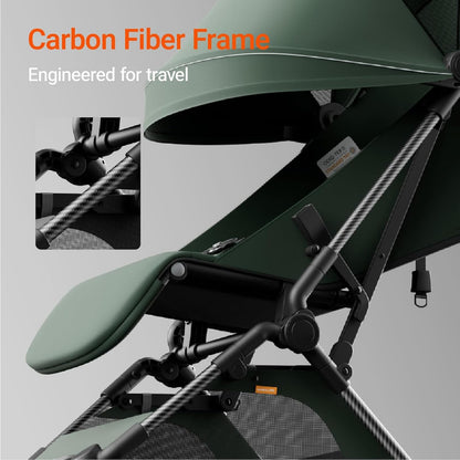 MAMAZING Ultra Air Lightweight Baby Travel Stroller with Carbon Fiber Frame, Compact & Airplane-Friendly, One-Handed Fold, 11.6 lbs, Perfect for Toddlers, Organizer & Cushion Included, Green