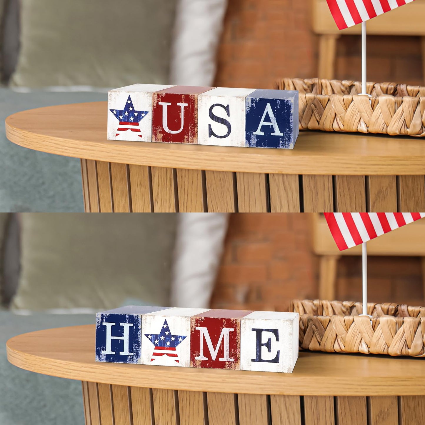 COCHIE 4th of July Decorations Wooden Stars, Patriotic Memorial Day Star Tiered Tray Decor Set of 4, Fourth of July Red White Blue Decoration for Home Office Table Shelf