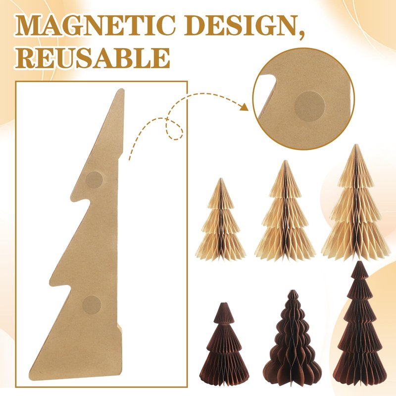 ReliThick 6 Pcs Paper Christmas Tree Decor 3D Honeycomb Trees Table Centerpiece for Modern Christmas Mantel Decorations Home Xmas Holiday Party Decorations (White, Brown)